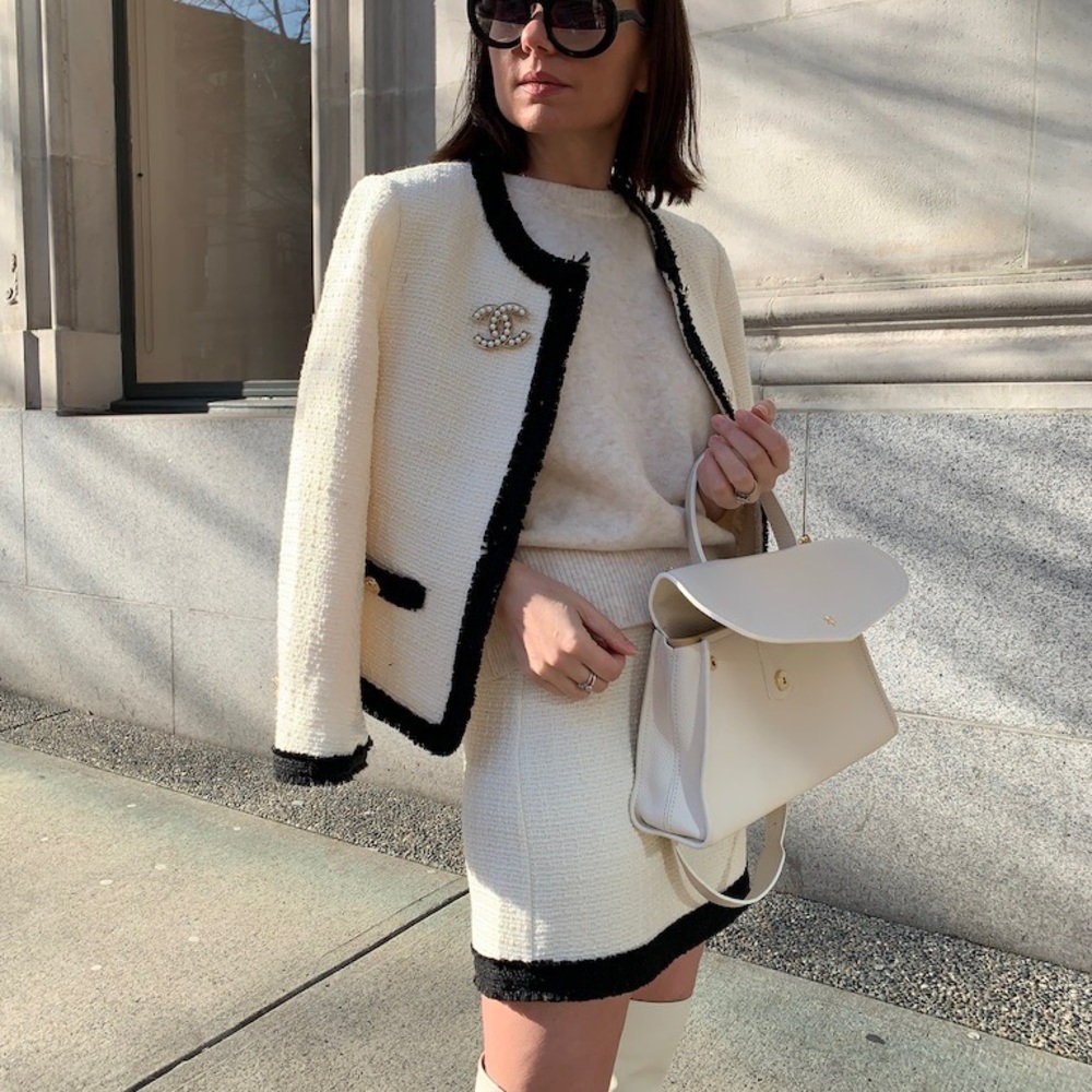 White and black wool blend jacket
